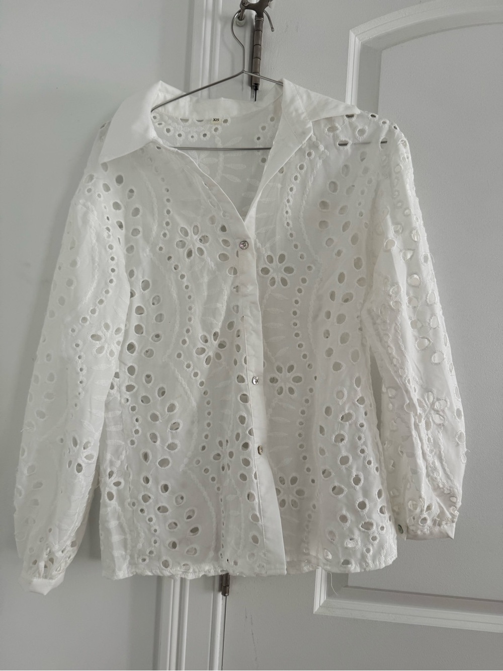 Women's White Eyelet Button-Down Top